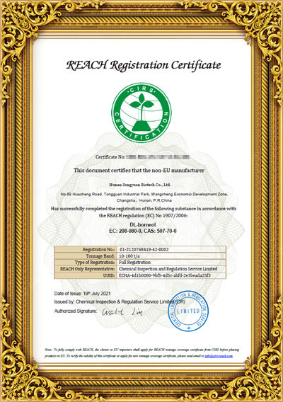 Reach registration certificate