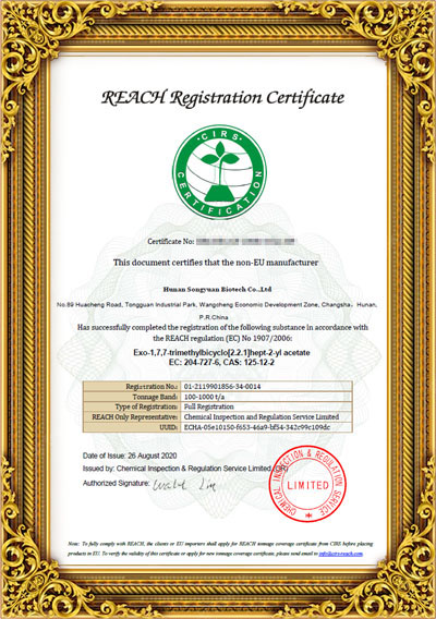 Reach registration certificate