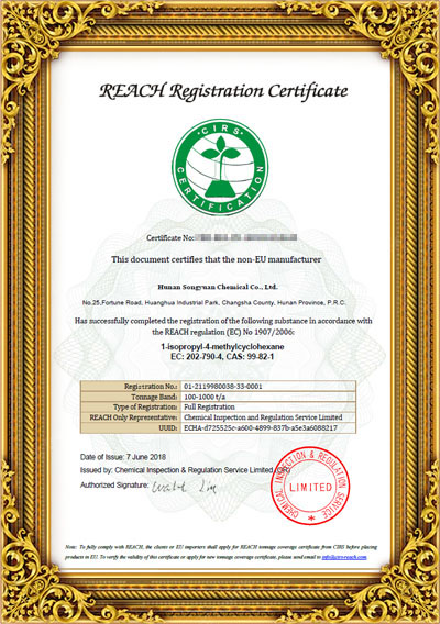 Reach registration certificate
